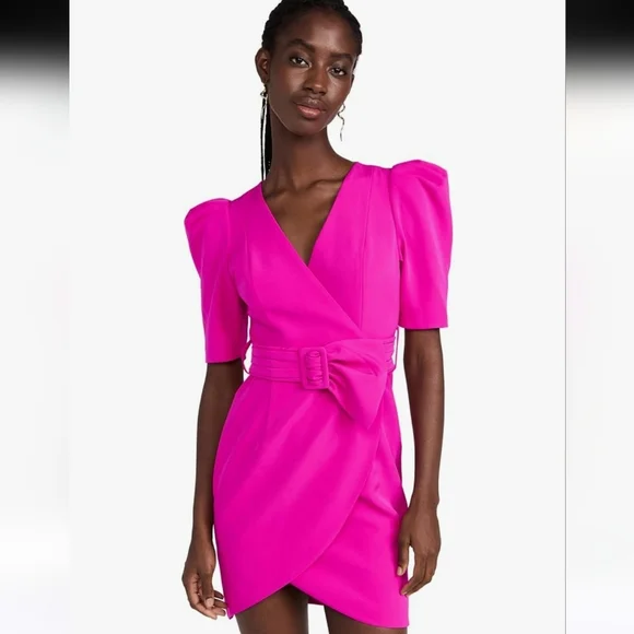 Black Halo Maricopa Puffer Sleeve Mini Dress Vibrant Pink Size 6 - Picture 1 of 12